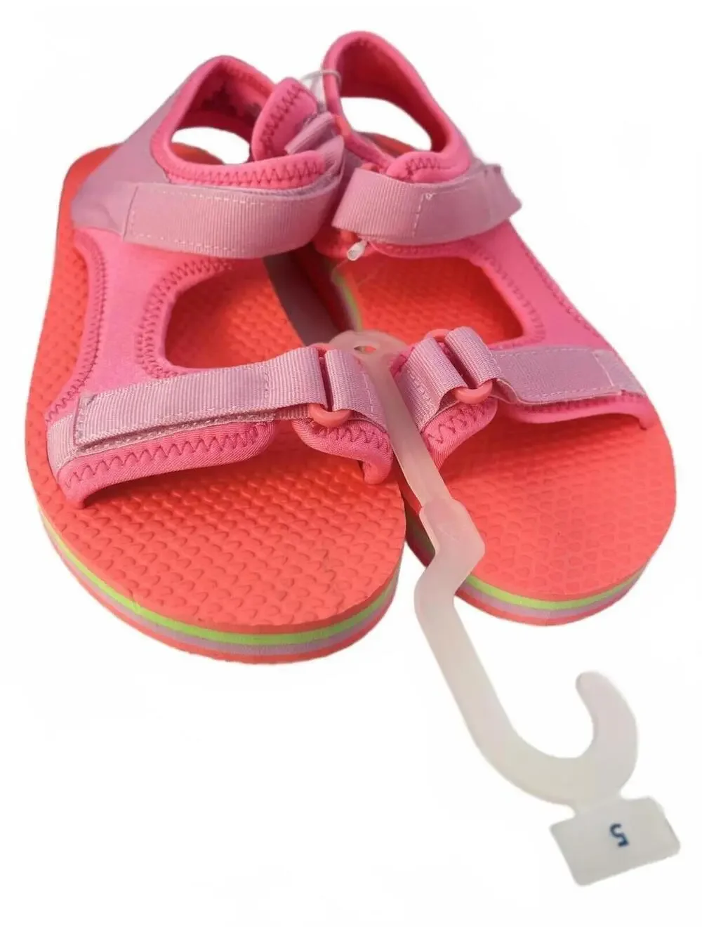 Girls Summer Strap Sandals Old Navy Pink & Coral Adjustable Big Kid Size 5 Shoes